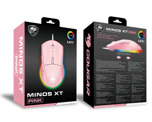 Cougar Minos XT Gaming Mouse, Six Fully Customizable Buttons, 4000 DPI, 3 zone 16.8 million colors, ADNS-3050 Optical - Pink