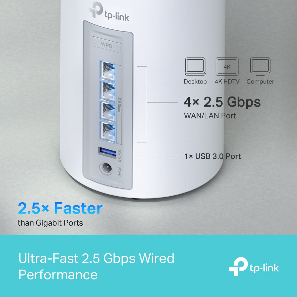 TP-LINK Deco BE65 Whole Home Mesh Wi-Fi 7 System, Dual Band, Speed up to 9.3 Gbps, 3 Pack, White