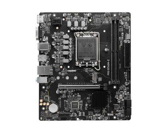 MSI PRO B760M-E, Micro-ATX Motherboard, Supports 14th/13th/12th Gen Intel Core Processors, LGA 1700 - DDR5 Memory Boost 5600MHz, PCIe 4.0 x16 Slot, M.2 Gen4 Slot-GC