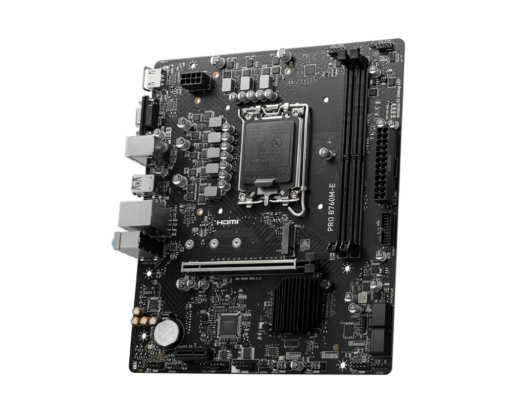 MSI PRO B760M-E, Micro-ATX Motherboard, Supports 14th/13th/12th Gen Intel Core Processors, LGA 1700 - DDR5 Memory Boost 5600MHz, PCIe 4.0 x16 Slot, M.2 Gen4 Slot-GC
