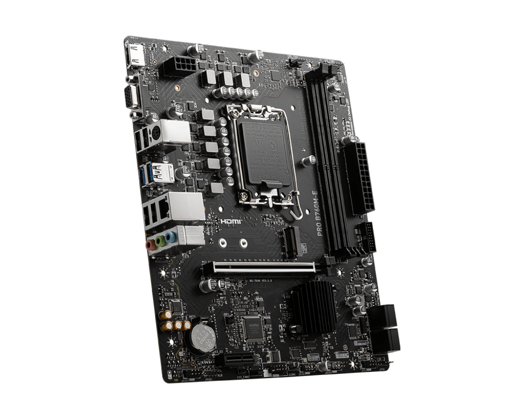 MSI PRO B760M-E, Micro-ATX Motherboard, Supports 14th/13th/12th Gen Intel Core Processors, LGA 1700 - DDR5 Memory Boost 5600MHz, PCIe 4.0 x16 Slot, M.2 Gen4 Slot-GC