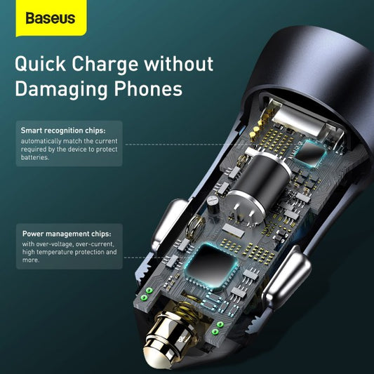 Baseus Golden Contactor Pro Dual Quick Charger Car Charger USB and Type C 40W - Dark Gray