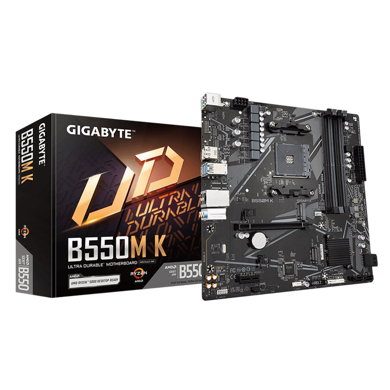 GIGABYTE B550M K Motherboard, Supports AMD AM4 Ryzen 5000 Processors, Micro-ATX, DDR4, Dual M.2, SATA 6Gb/s, Realtek GbE LAN, PCIe 4.0