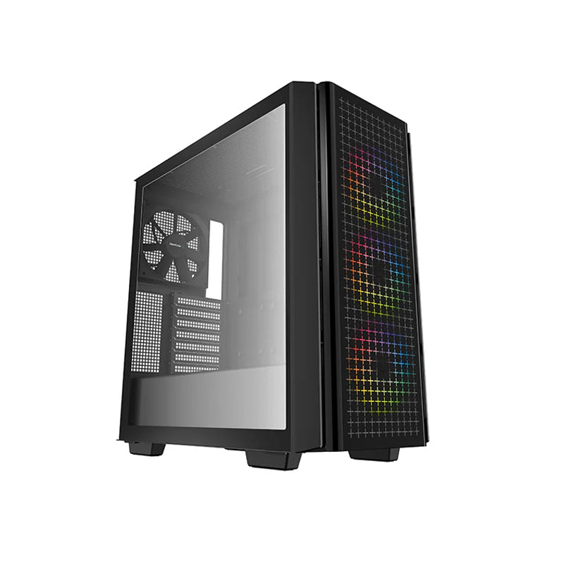 DeepCool CG540 Mid Tower Tempered Glass Side & Front Window Panel Case, 175mm, Addressable RGB LED Fans, 2xUSB 3.0, ATX PS2, Black