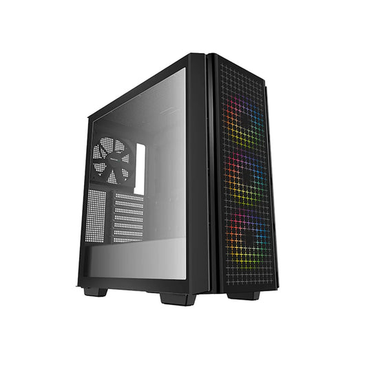 DeepCool CG540 Mid Tower Tempered Glass Side & Front Window Panel Case, 175mm, Addressable RGB LED Fans, 2xUSB 3.0, ATX PS2, Black