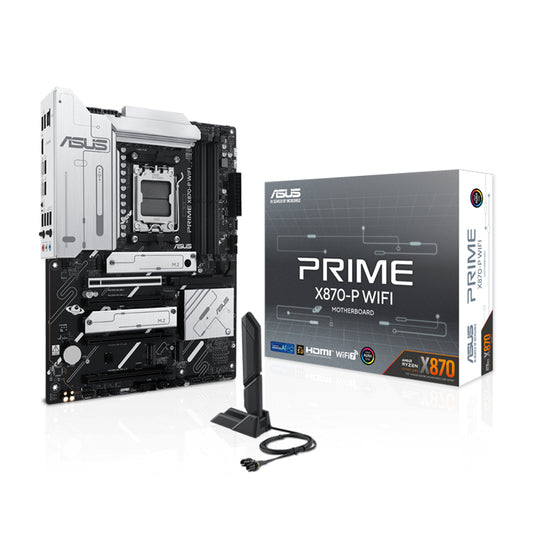 ASUS Prime X870-P WiFi AMD AM5 X870 ATX Motherboard 14+2+1 80A DrMOS Power Stages, DDR5, PCIe 5.0, PCIe 5.0 x16, Q-Release, 4X M.2, Wi-Fi 7, Q-Antenna, 2.5Gb LAN, USB4®, USB Type-C®, BIOS Flashback™