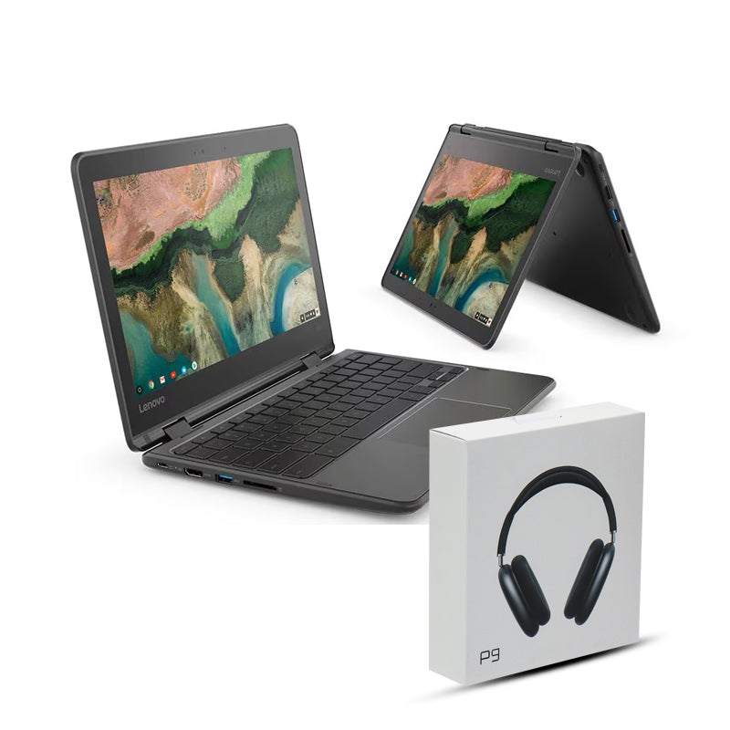 Combo Offer, Lenovo 300e 11.6" 2-in-1 Touchscreen Chromebook (Refurbished) & P9 Wirless Headset