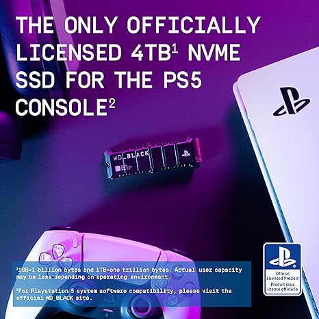 WD_BLACK 4TB SN850X NVMe Internal Gaming Solid State Drive with Heatsink - Works with PlayStation 5, Gen4 PCIe, M.2 2280, Up to 7,300 MB/s