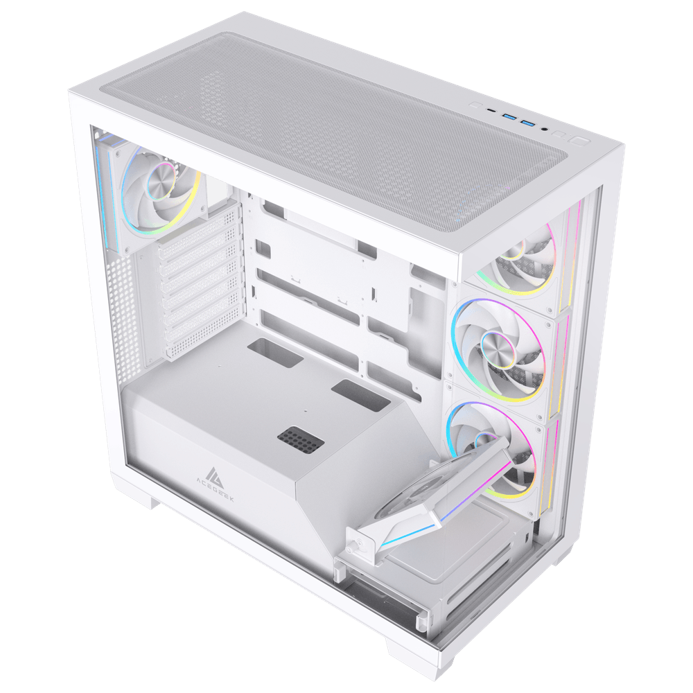 Acegeek Case Nebula Pro ATX Case White with RGB 5 fans -White