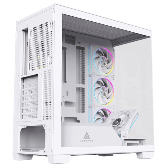 Acegeek Case Nebula Pro ATX Case White with RGB 5 fans -White