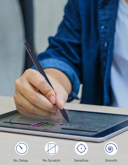Powerology 1.5mm Tip Smart Apple iPad Pencil, PSMAPNBK