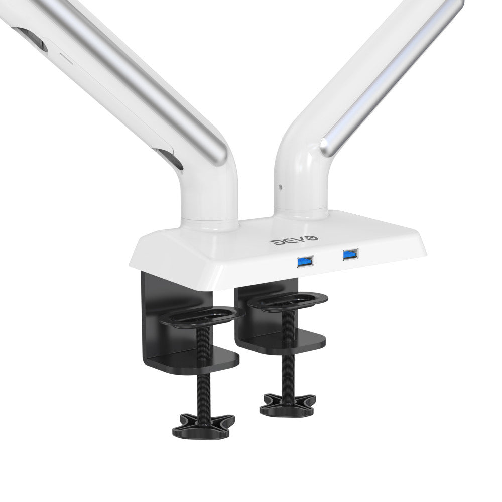 Devo Gaming Monitor Arm - 2 Monitors v2 - White/Silver