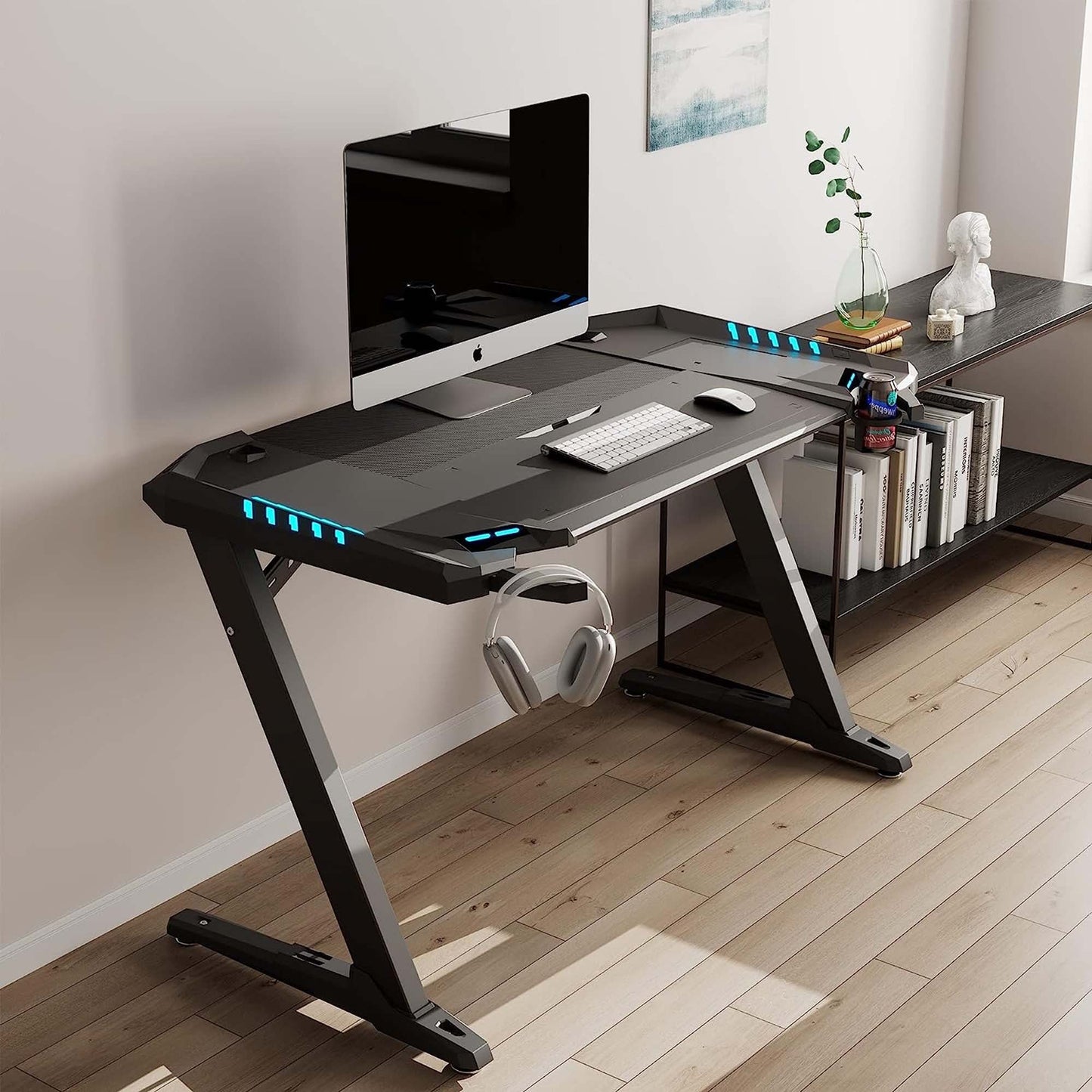 EUREKA ERGONOMIC Gaming Desk with led Lights,ERK-EDK-Z2BK-V3