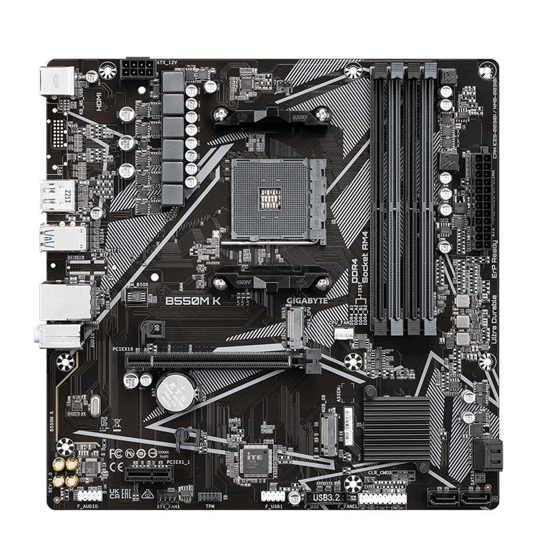 GIGABYTE B550M K Motherboard, Supports AMD AM4 Ryzen 5000 Processors, Micro-ATX, DDR4, Dual M.2, SATA 6Gb/s, Realtek GbE LAN, PCIe 4.0