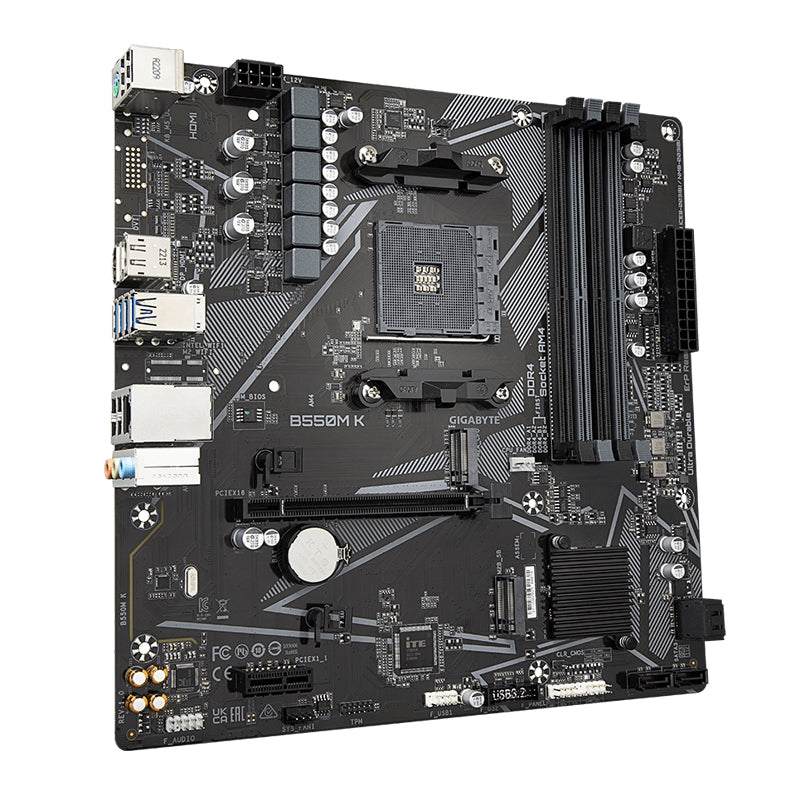 GIGABYTE B550M K Motherboard, Supports AMD AM4 Ryzen 5000 Processors, Micro-ATX, DDR4, Dual M.2, SATA 6Gb/s, Realtek GbE LAN, PCIe 4.0