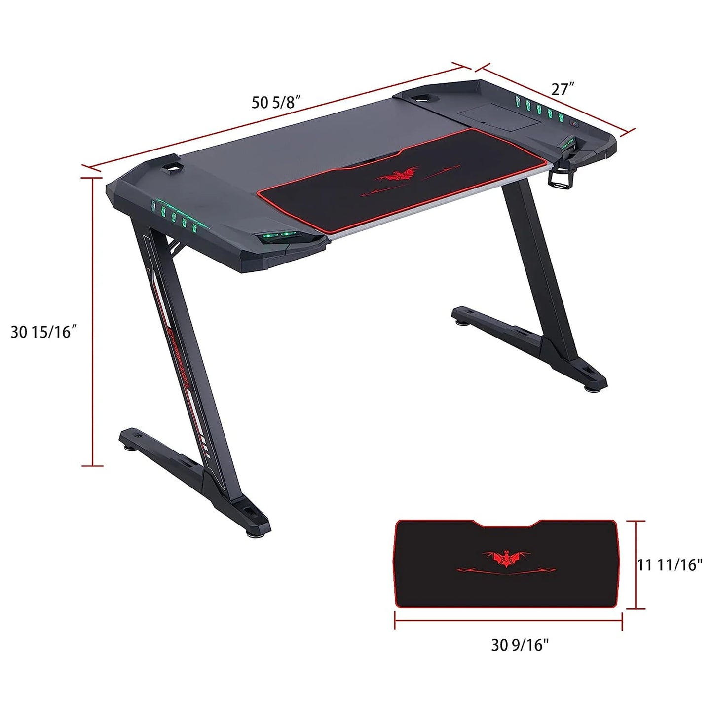 EUREKA ERGONOMIC Gaming Desk with led Lights,ERK-EDK-Z2BK-V3