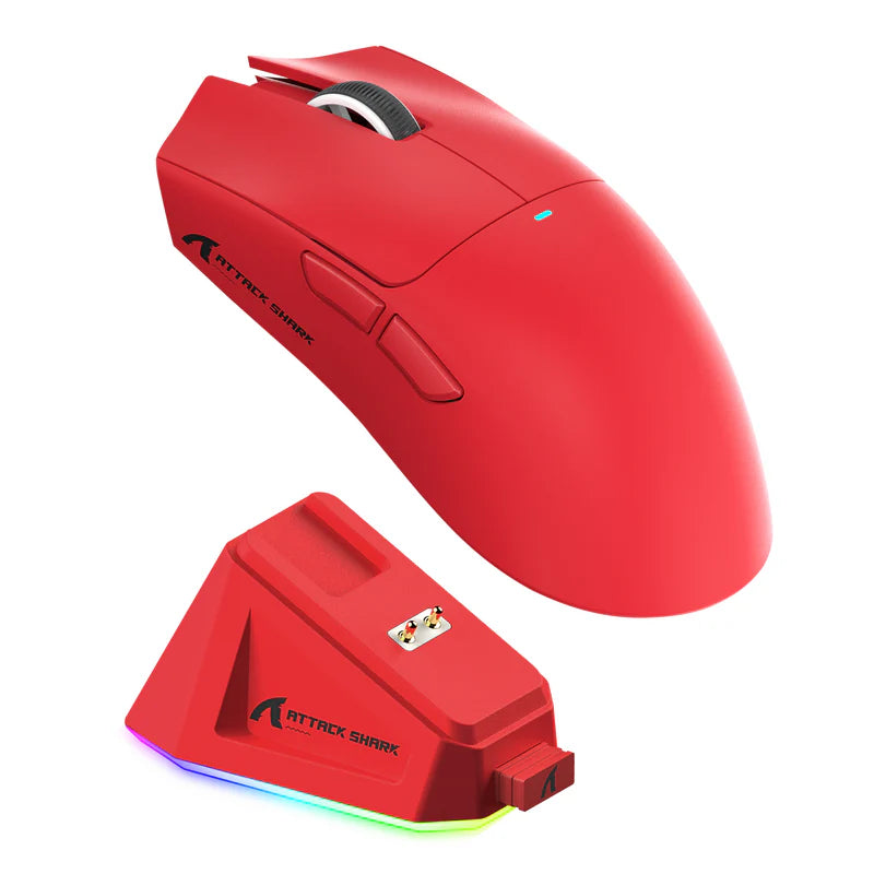 ATTACK SHARK X11 Lightweight Wireless Gaming Mouse with RGB Charging Dock,Tri-Mode-2.4G/USB-C Wired/BT,22K DPI,PAW3311 Optical Sensor,HUYU Switch, 5 programmable Buttons for PC,Mac-Red
