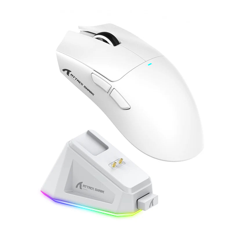 ATTACK SHARK X11 Lightweight Wireless Gaming Mouse with RGB Charging Dock,Tri-Mode-2.4G/USB-C Wired/BT,22K DPI,PAW3311 Optical Sensor,HUYU Switch, 5 programmable Buttons for PC,Mac-White