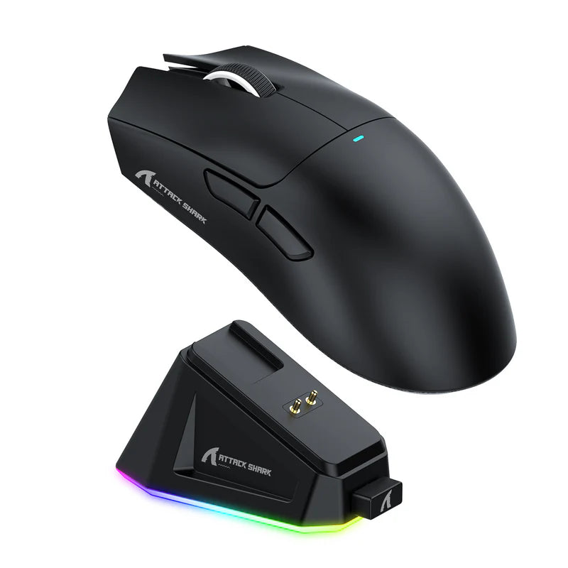 ATTACK SHARK X11 Lightweight Wireless Gaming Mouse with RGB Charging Dock,Tri-Mode-2.4G/USB-C Wired/BT,22K DPI,PAW3311 Optical Sensor,HUYU Switch, 5 programmable Buttons for PC,Mac-Black