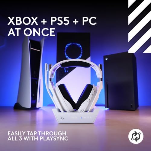 Logitech G Astro A50 X Omni-Platform Wireless Gaming Headset + Base Station for PS5, Xbox, PC: PLAYSYNC Video & Audio Switcher - White