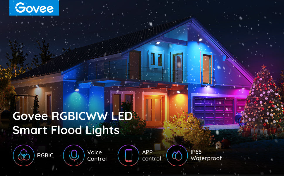 GOVEE FLOOD LIGHTS OUTDOOR, RGBIC SMART FLOOD LIGHTS 4 PACK WITH APP CONTROL, COLOR CHANGING 2700-6500K LED STAGE LIGHTS WORKS WITH ALEXA, IP66 WATERPROOF 28 SCENE MODES -H7060 - Games Corner