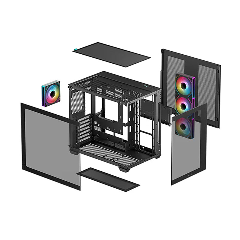 DeepCool CG530 4F Panoramic ATX Mid-Tower Case 4x Pre Installed Fans Dual Chamber, Support Back Connectors & Up to 2x 360mm +280mm Radiators, Front 2x USB3.0 , Black