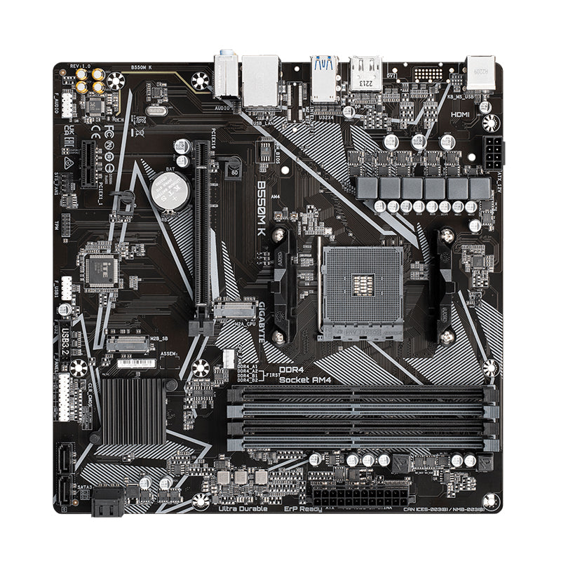 GIGABYTE B550M K Motherboard, Supports AMD AM4 Ryzen 5000 Processors, Micro-ATX, DDR4, Dual M.2, SATA 6Gb/s, Realtek GbE LAN, PCIe 4.0