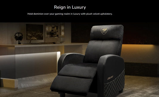 COUGAR Ranger Elite Gold Gaming Sofa, Plush Velvet Upholstery, Side Pocket, Foldable Footrest & Reclining Backrest Games Corner