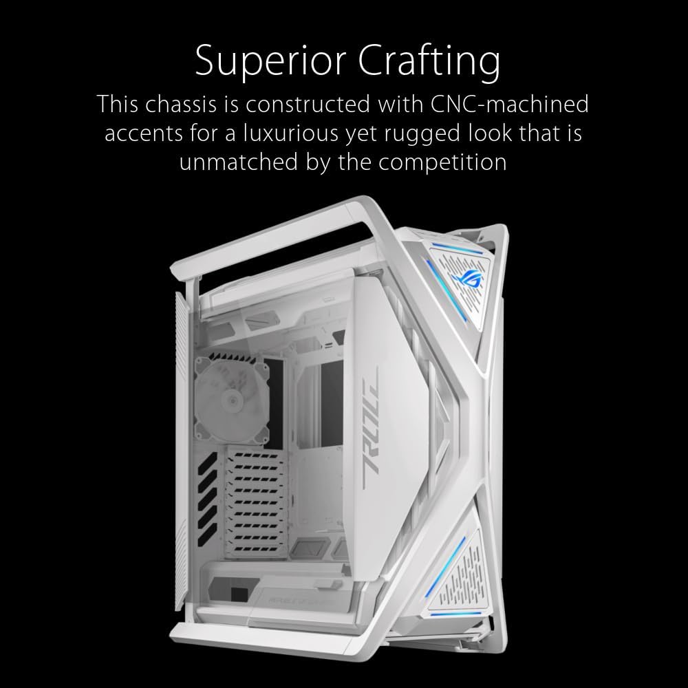 ASUS ROG Hyperion GR701 PC Case, Supports 2 x 420mm Radiators, 4 x 140mm PWM Fans, Flip Side Panels, Integrated VGA Support and ARGB Hub, Front Panel 2 x USB Type-C White