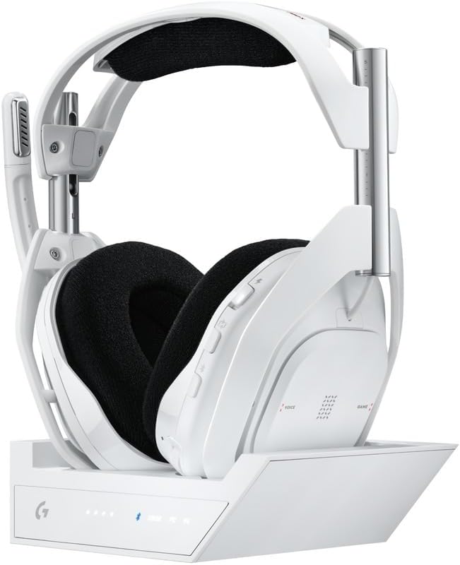 Logitech G Astro A50 X Omni-Platform Wireless Gaming Headset + Base Station for PS5, Xbox, PC: PLAYSYNC Video & Audio Switcher - White