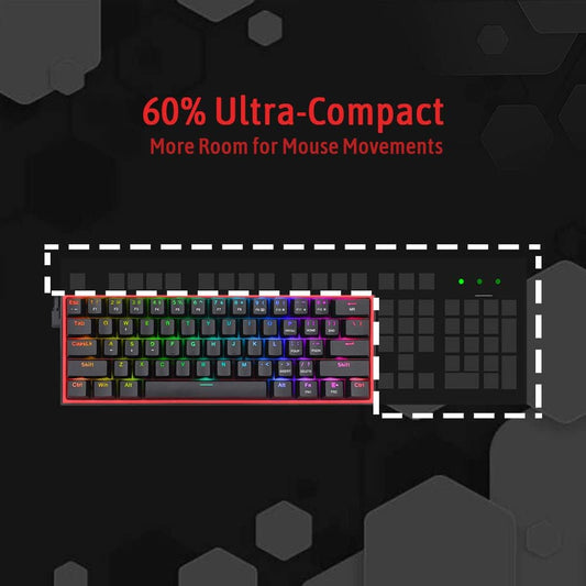 Redragon K617 Fizz 60% Wired RGB Gaming Keyboard, 61 Keys Compact Mechanical Keyboard,