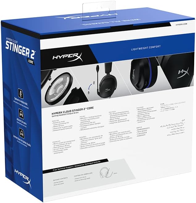 HyperX Cloud Stinger 2 Core - Gaming Headset for Playstation, Lightweight Over-Ear Headset with mic, Swivel-to-Mute Function, 40mm Drivers - Black