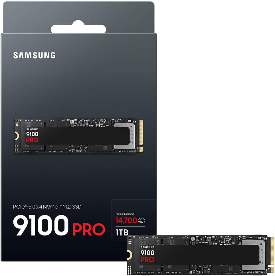 Samsung SSD 9100 PRO 1TB, PCIe 5.0x4 M.2 2280, Seq. Read Speeds Up to 14,800MB/s-MZ VAP1T0B/AM