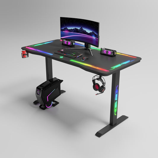 Gaming desk with RGB lighting, glass surface, metal frame Black 120x60x74cm P206 Games Corner