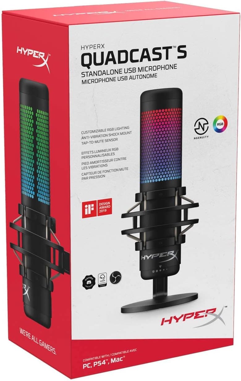 HyperX QuadCast S – RGB USB Condenser Microphone for PC, PS4, PS5 and Mac.