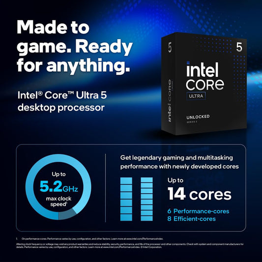 Intel® Core™ Ultra 5 Desktop Processor 245K 14 cores (6 P-cores + 8 E-cores) up to 5.2 GHz