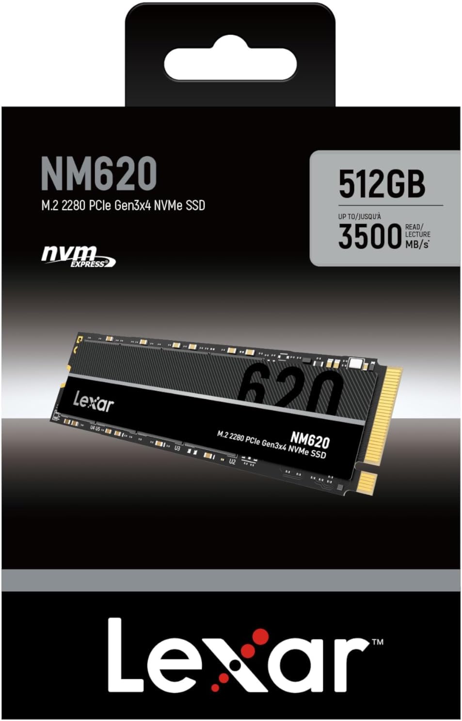 Lexar NM620 512GB SSD, M.2 2280 PCIe Gen3x4 NVMe 1.4 Internal SSD, Up to 3500MB/s Read, 2400MB/s Write, 3D NAND Flash Internal Solid State Drive for PC.