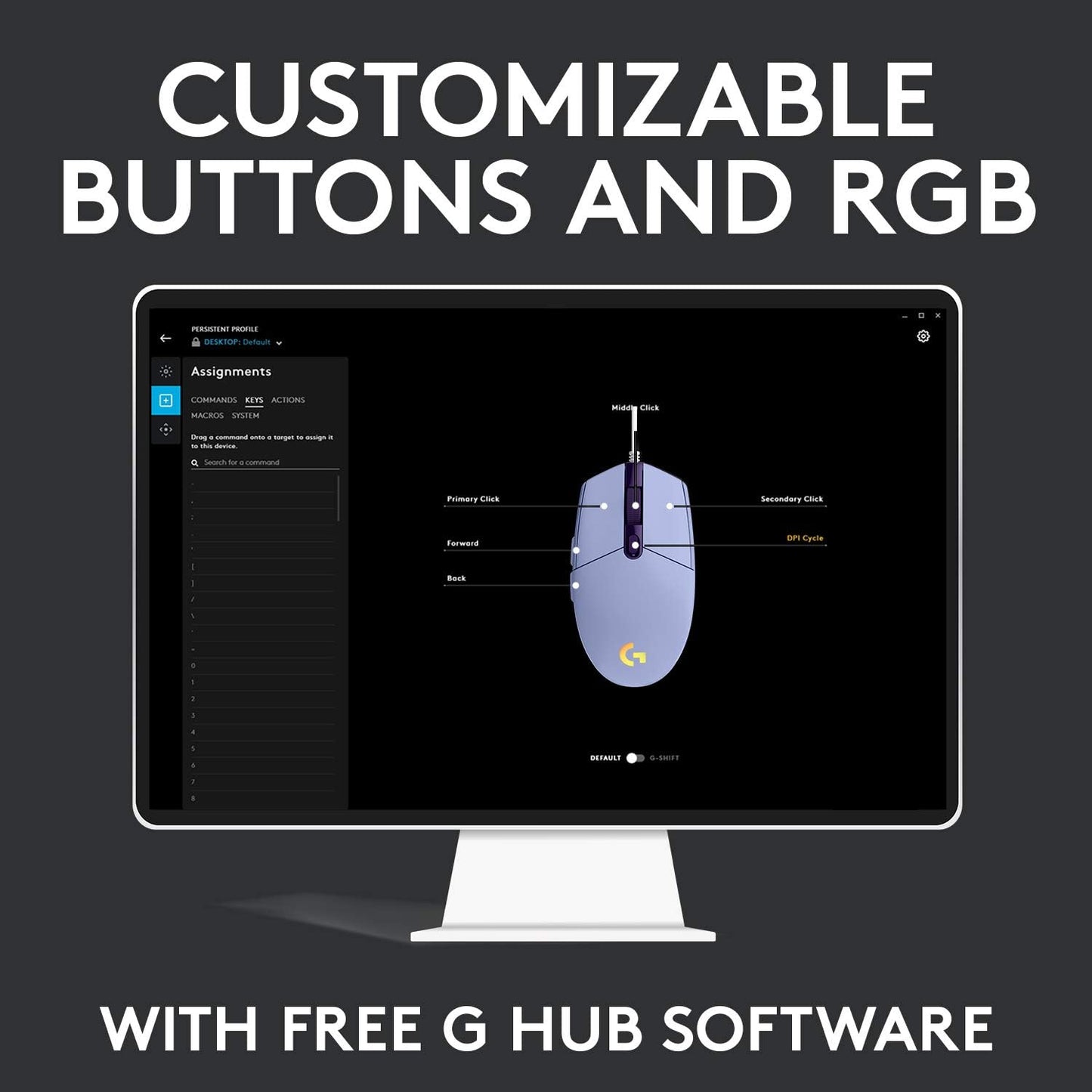 Logitech G203 Wired Gaming Mouse, 8,000 DPI, Rainbow Optical Effect LIGHTSYNC RGB, 6 Programmable Buttons, On-Board Memory, Screen Mapping, PC/Mac Computer and Laptop Compatible-Lilac
