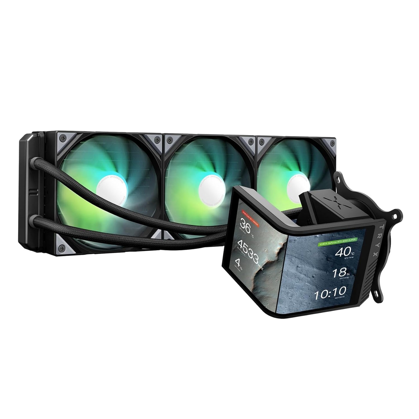 TRYX Panorama SE 360 ARGB Black 360mm AIO Rotatable 6.5'' AMOLED Curved Screen 3D Anamorphic Effect Customizable AIO Cooler 360mm Black Asetek Adela 280w TDP Intel LGA 1851/1700/1200/115X AMD AM5/AM4