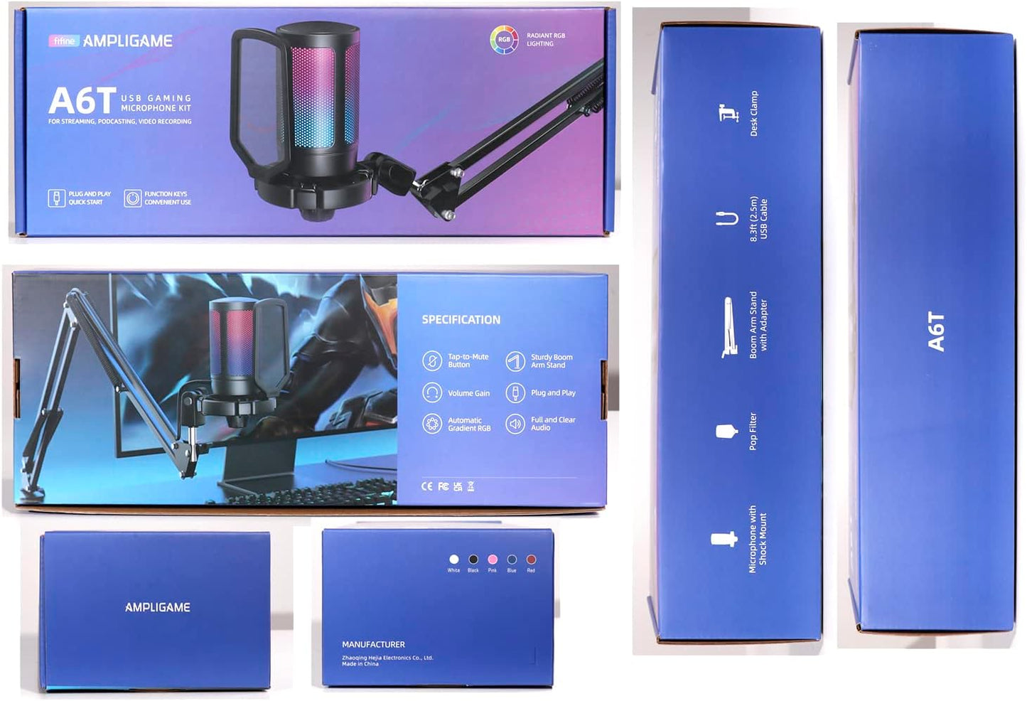 FIFINE USB Gaming Microphone Kit, RGB Condenser Microphones Set for PC PS4 PS5 with Mute Button, PopFilter, Microphone Arm, Shock Mount for Streaming Podcast YouTube Videos