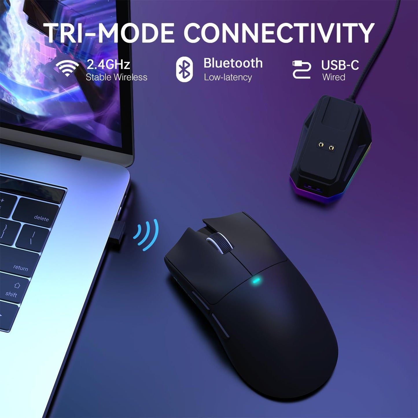 ATTACK SHARK X11 Lightweight Wireless Gaming Mouse with RGB Charging Dock,Tri-Mode-2.4G/USB-C Wired/BT,22K DPI,PAW3311 Optical Sensor,HUYU Switch, 5 programmable Buttons for PC,Mac-Black