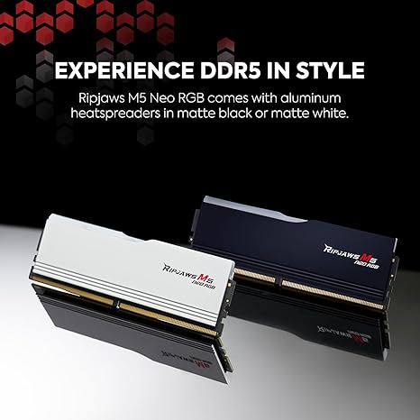 G Skill RIPJAWS M5 Neo RGB 32GB(2x16GB) DDR5 RAM 6000MT/s, CL36-48-48-96 1.25V Desktop Memory,(AMD Expo)Matte White.