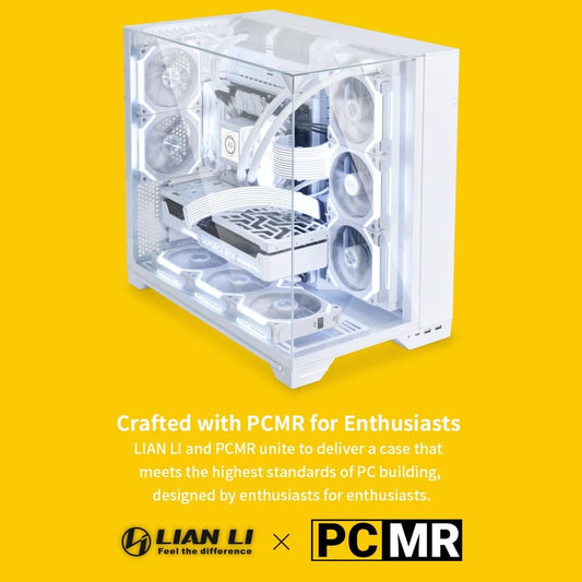 Lian Li O11 Vision Compact Tower Computer Case, Up to 360mm Radiator & 9x 120mm Fan Support, 1x 4mm & 1x 3mm Tempered Glass Panels, Steel & Aluminum Materials,White