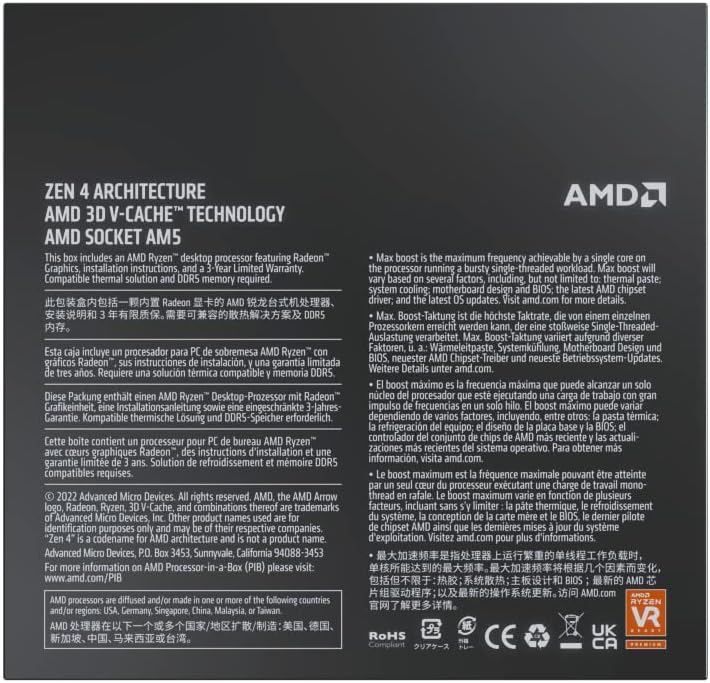 AMD Ryzen 7 7800X3D AM5 Desktop Processor with AMD Radeon Graphics, 8 Cores & 16 Threads,5GHz-GC