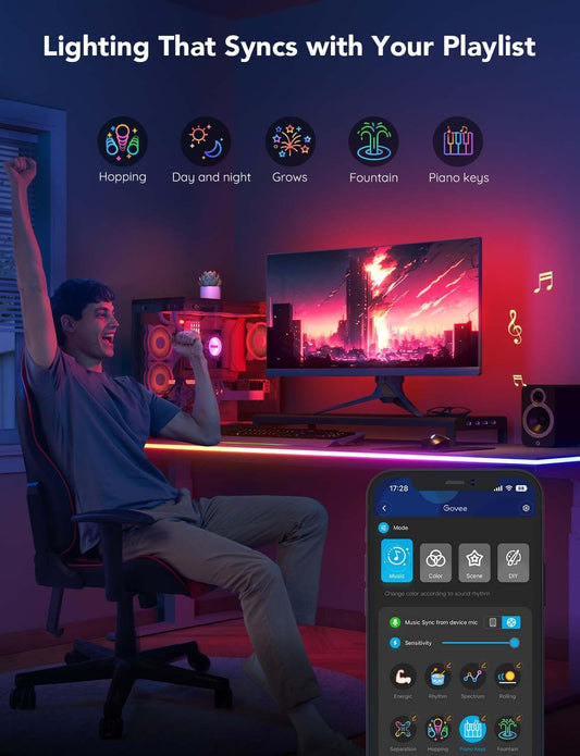 Govee RGBIC Gaming Lights, 10ft Neon Rope Lights Soft Lighting for Gaming Desks,
