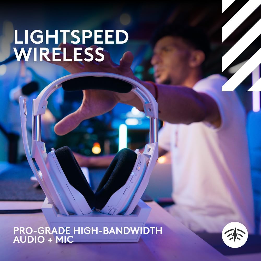 Logitech G Astro A50 X Omni-Platform Wireless Gaming Headset + Base Station for PS5, Xbox, PC: PLAYSYNC Video & Audio Switcher - White