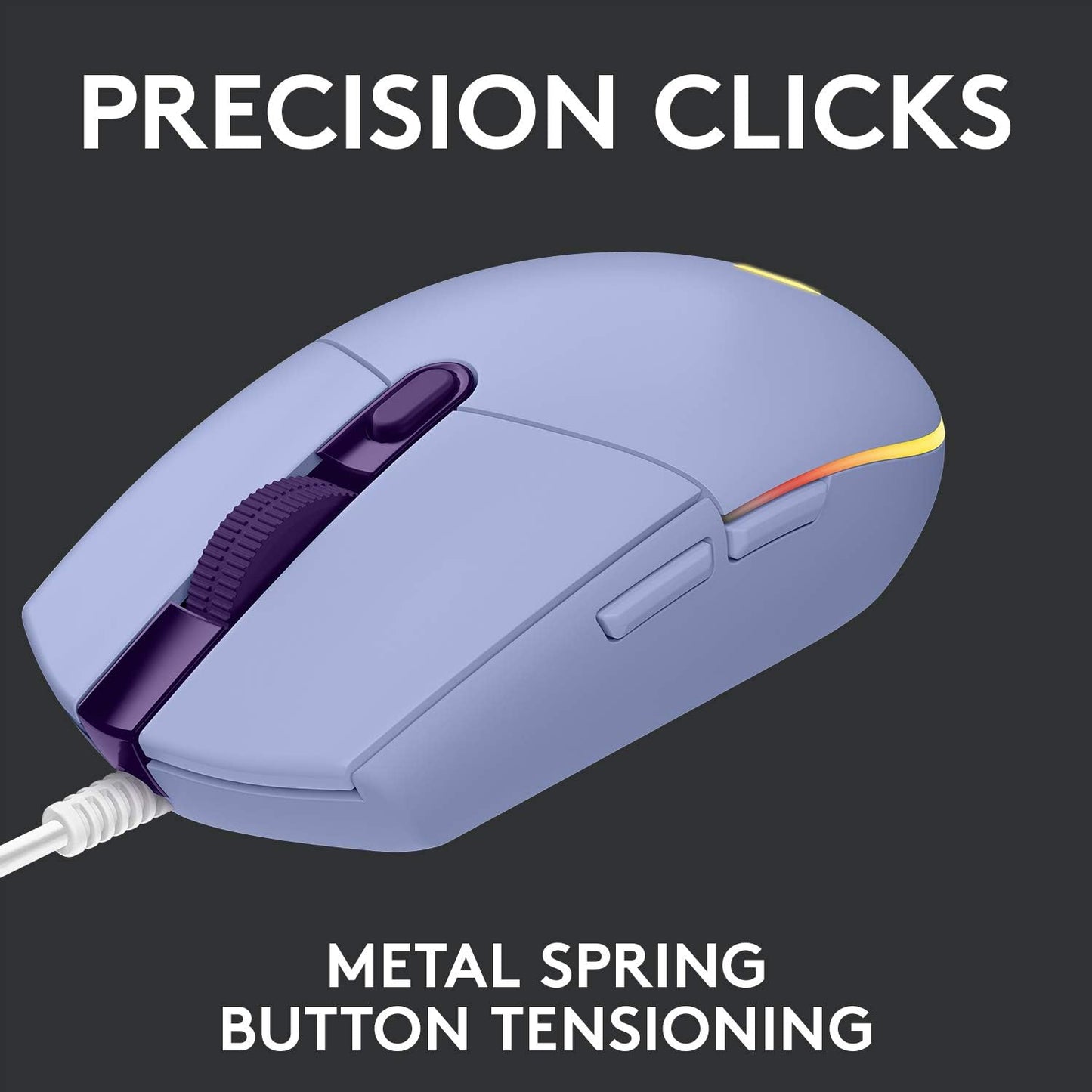 Logitech G203 Wired Gaming Mouse, 8,000 DPI, Rainbow Optical Effect LIGHTSYNC RGB, 6 Programmable Buttons, On-Board Memory, Screen Mapping, PC/Mac Computer and Laptop Compatible-Lilac