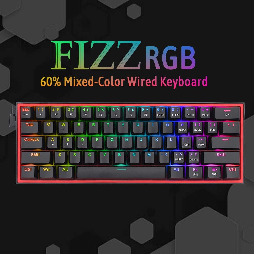 Redragon K617 Fizz 60% Wired RGB Gaming Keyboard, 61 Keys Compact Mechanical Keyboard,