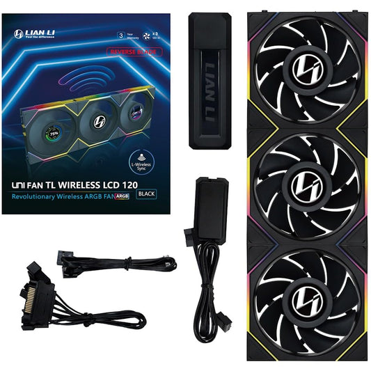 lian li uni fan tl wireless lcd 120 reverse blade argb 3 pack fan black, 12RTLLCD1W3B, G99.12RTLLCD1W3B.00 Games Corner