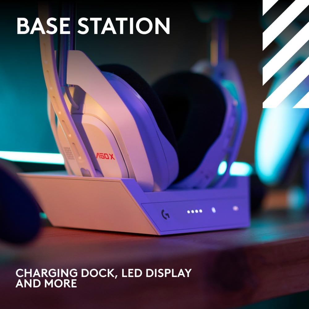 Logitech G Astro A50 X Omni-Platform Wireless Gaming Headset + Base Station for PS5, Xbox, PC: PLAYSYNC Video & Audio Switcher - White